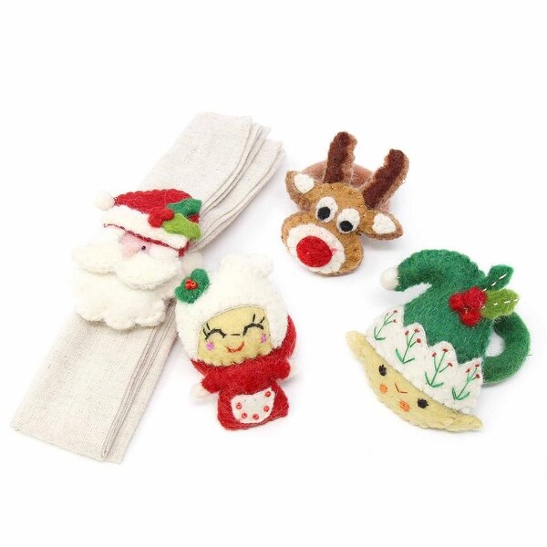 Handmade Felt Christmas Napkin Ring，Set of 4 (Nepal)