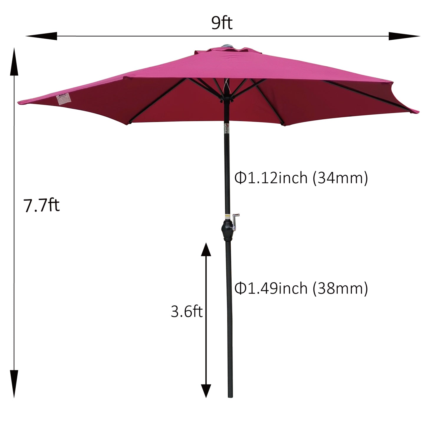 SUGIFT 9FT Patio Umbrella, Outdoor Umbrella with Push Button Tilt and Crank, Fade Resistant Water Proof Patio Table Umbrella,Burgundy