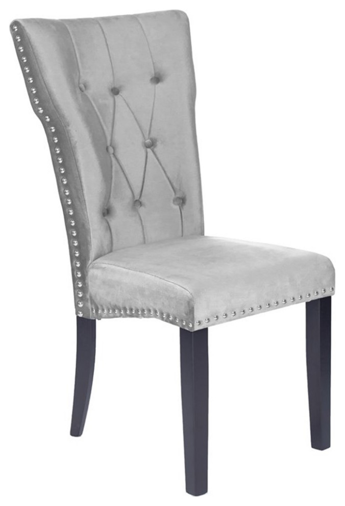 Pemberly Row Contemporary Velvet Tufted Dining Chair Set of 2 in Gray   Transitional   Dining Chairs   by Homesquare  Houzz