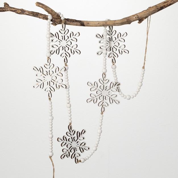 Dangling Snowflake Garland White 55 5 quot h Wood