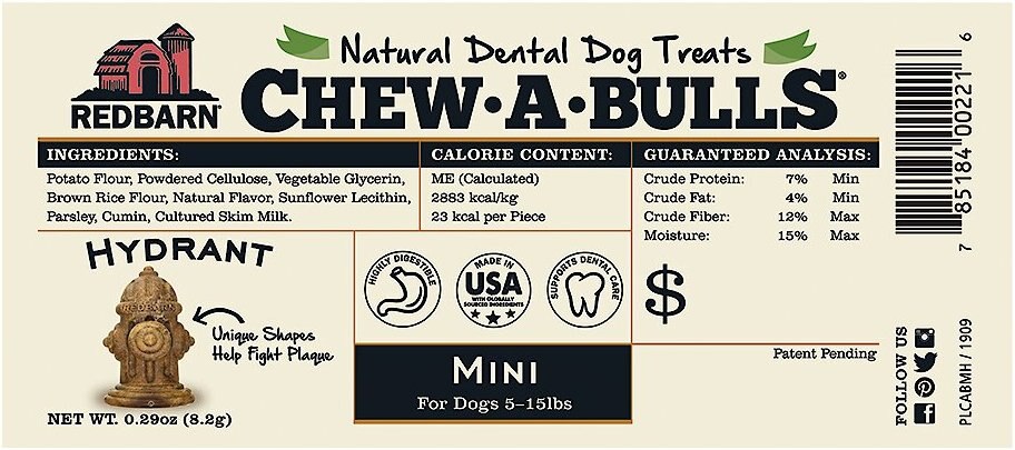 Redbarn Chew-A-Bulls Hydrant Mini Dental Dog Treats