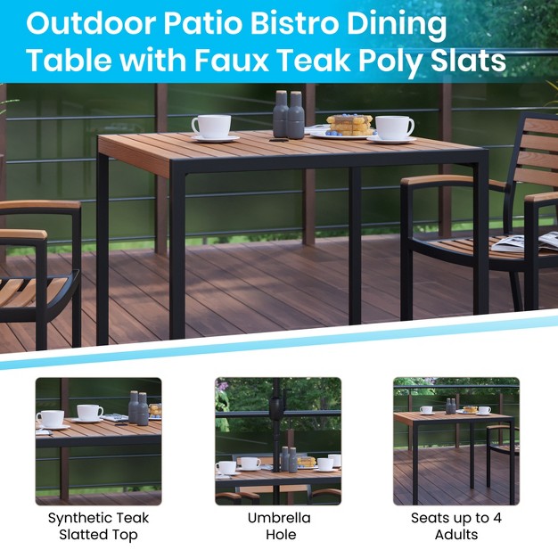 Square All weather Faux Teak Patio Dining Table With Steel Frame Seats 4