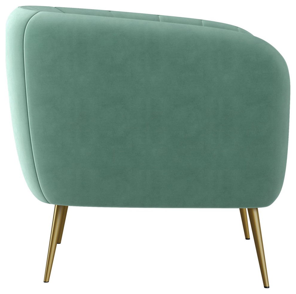 Accent Chair  Rounded Design With Golden Legs and Channel Tufted Back  Turquoise   Midcentury   Armchairs And Accent Chairs   by Declusia  Houzz