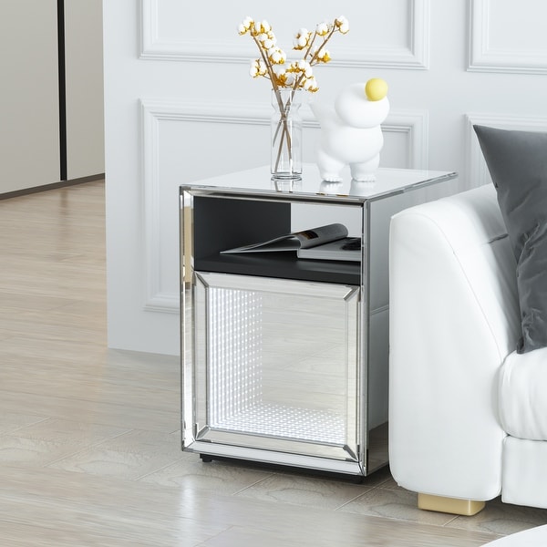 Mirrored Bedside Table End Table Nightstand for Living Room Bedroom