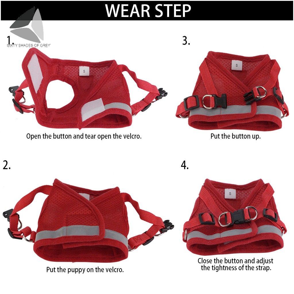 Sixtyshades Step-in Air Dog Harness Pet Vest No Pull No Choke Adjustable Dog Harnesses with Padded Vest， Easy to Put on for Small Dogs Cats (L， Red)