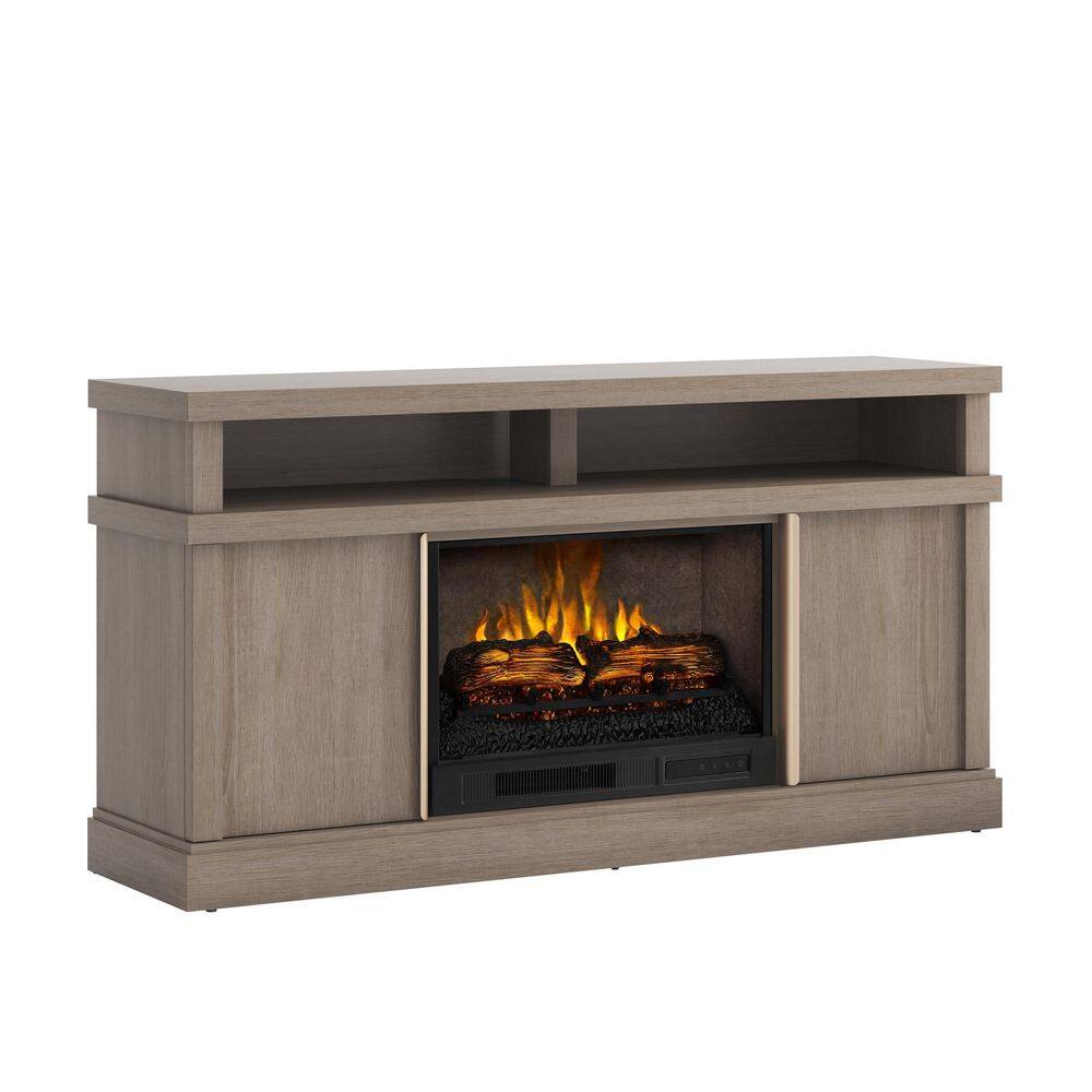 SCOTT LIVING MEYERSON 60 in. Freestanding Media Console Wooden Electric Fireplace in Natural Camel Ash Grain HDSLFP60L-2B