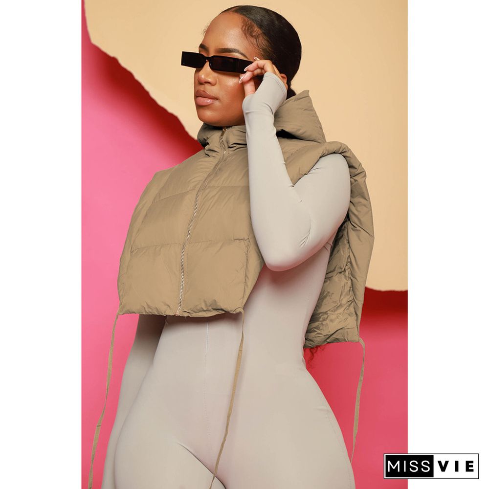 Side Split Bandage Crop Tops Sleeveless Parkas Jacket