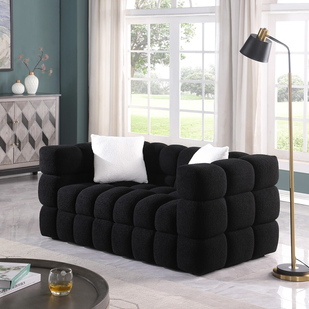 2 Piece Sofa Sets Luxurious Boucle Fabric Upholstered Marshmallow Sofa with 3 Seater Sofa and Loveseater Sofa