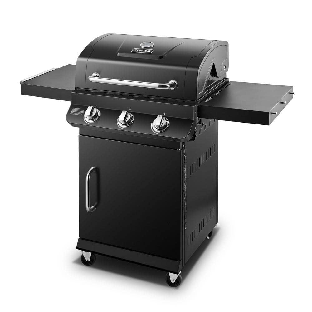 DynaGlo Premier 3Burner Propane Gas Grill in Black with Folding Side Tables