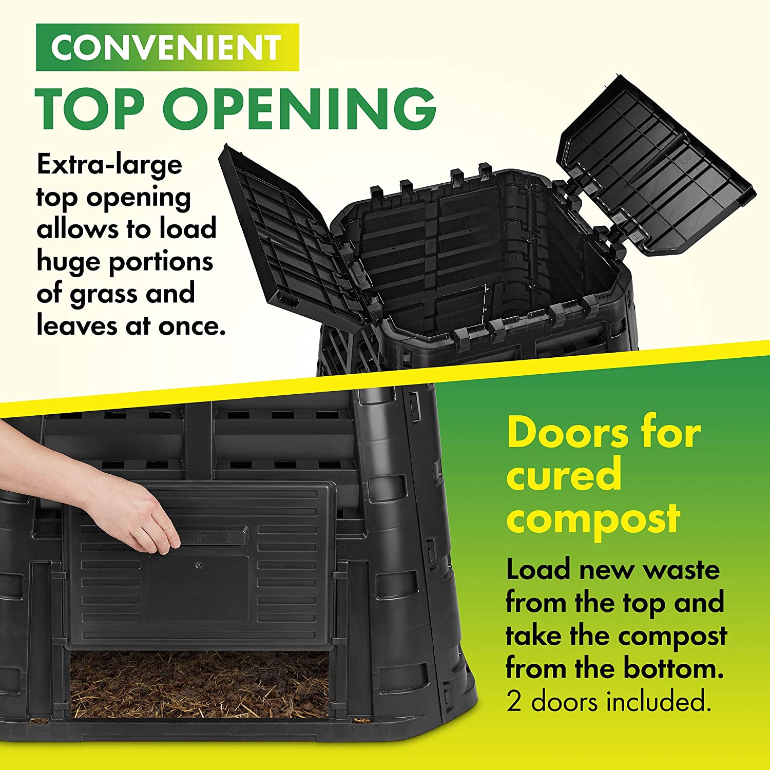 GEROBOOM Garden Composter Bin Made from Recycled Plastic \u2013 110 Gallons (420Liter) Large Compost Bin - Create Fertile Soil with Easy Assembly  Lightweight  Aerating Outdoor Compost Bo