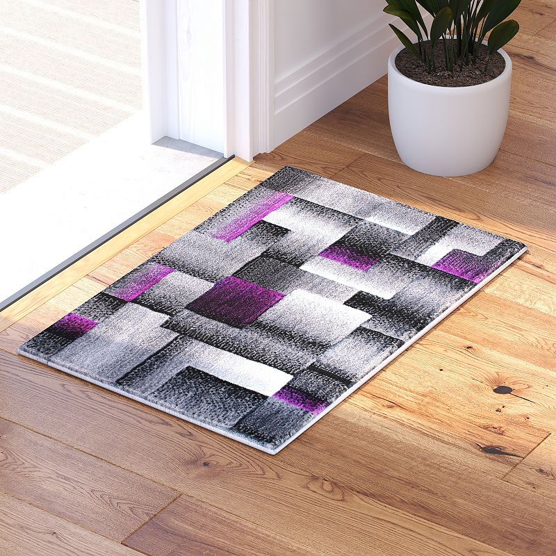 Masada Rugs Masada Rugs Trendz Collection 2'x3' Modern Contemporary Area Rug in Purple， Gray and Black-Design Trz861