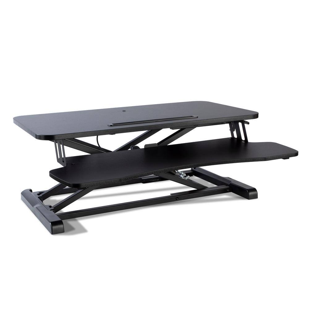 Atlantic Black 31 in. Height Adjustable Large Standing Desk Converter Sit to Stand Dual Monitor Gas Spring Desktop Riser 33908129