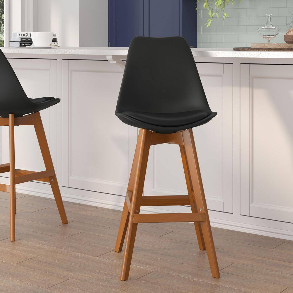 Carnegy Avenue 27 in. Black/Natural Mid Wood Bar Stool with Leather/Faux Leather Seat CGA-CH-504844-BL-HD