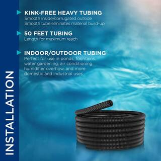 Alpine Corporation 2 in. I.D. x 50 ft. Multi-Use Pond Black Kink Free Corrugated Non-Kink Flexible PVC Tubing KFH200-50