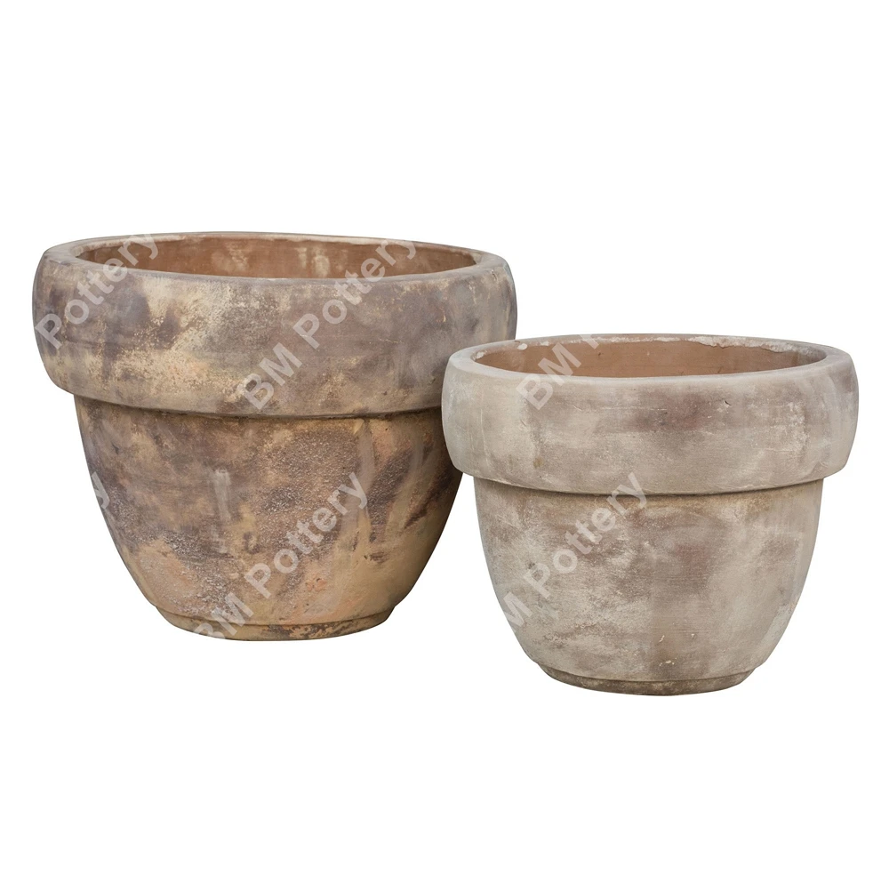 Set of 2 antique terracotta pots Vietnam manufacturer best quality for garden decorative made by terracotta material