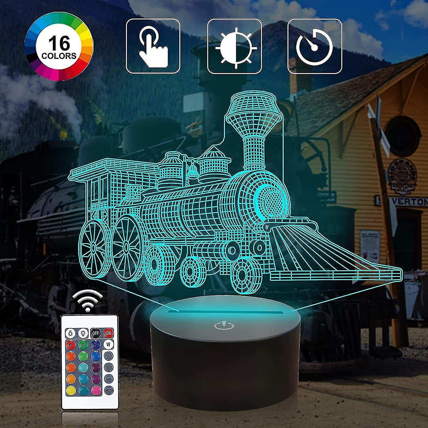 Train 3d Gifts Lamp， Illusion Hologram Night Light With Timer Remote Control 16 Colors Changing， Kid