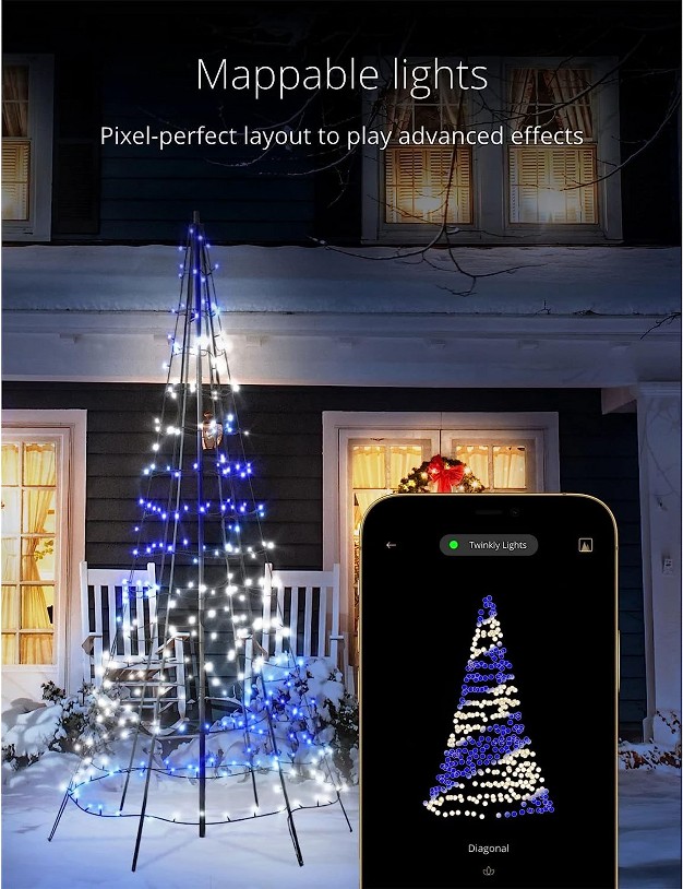 Twinkly Light Tree App controlled Flag pole Christmas Tree Black Wire Pole Included Outdoor Smart Christmas Lighting Decoration