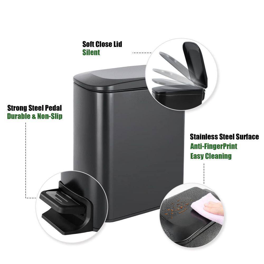 Dracelo Small Bathroom Trash Can with Lid Soft Close in Matt Black B08Q7MMJHH