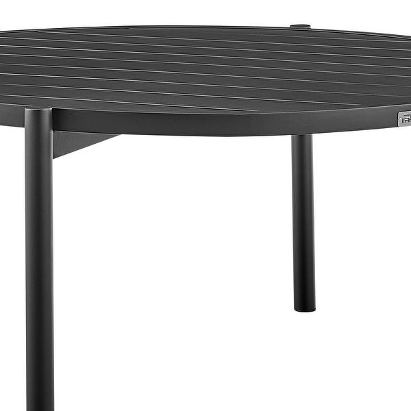 42 Inch Round Patio Coffee Table， Aluminum Frame， Slatted Surface， Black