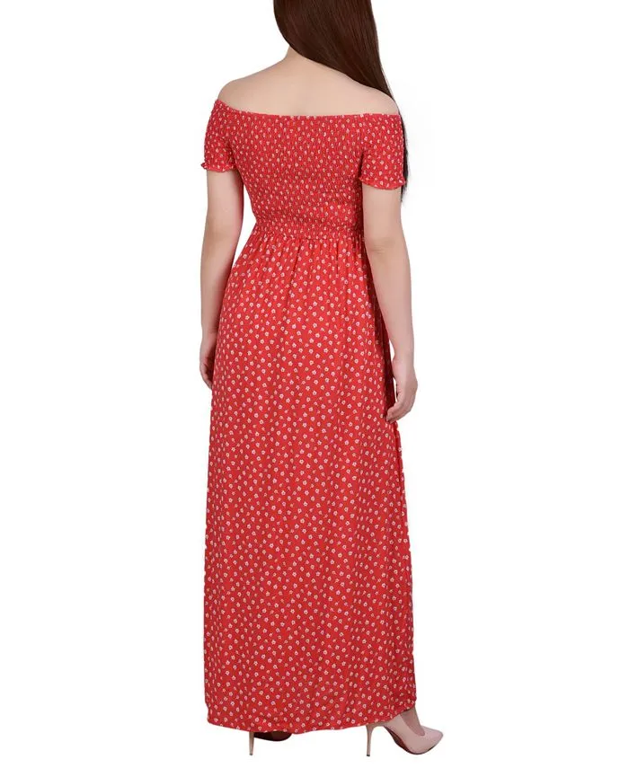 Women's Short Sleeve Off the Shoulder Smocked Maxi Dress