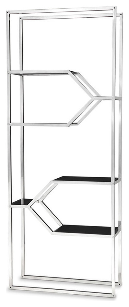 Haviland Bookshelf Black Tempered Glass Shelves Polished Stainless Steel Frame   Contemporary   Bookcases   by Zuri Furniture  Houzz