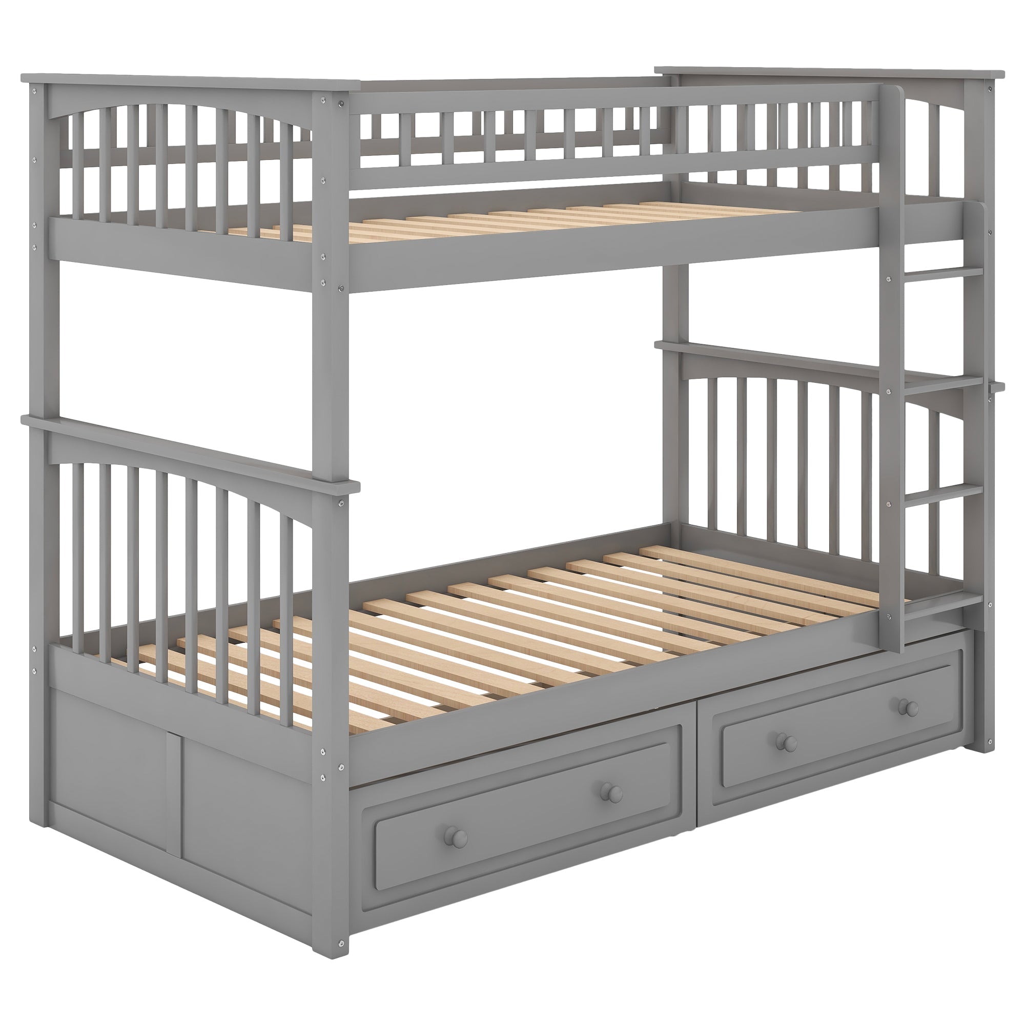 Euroco Pine Wood Bunk Bed With Storage, Twin-Over-Twin, Gray