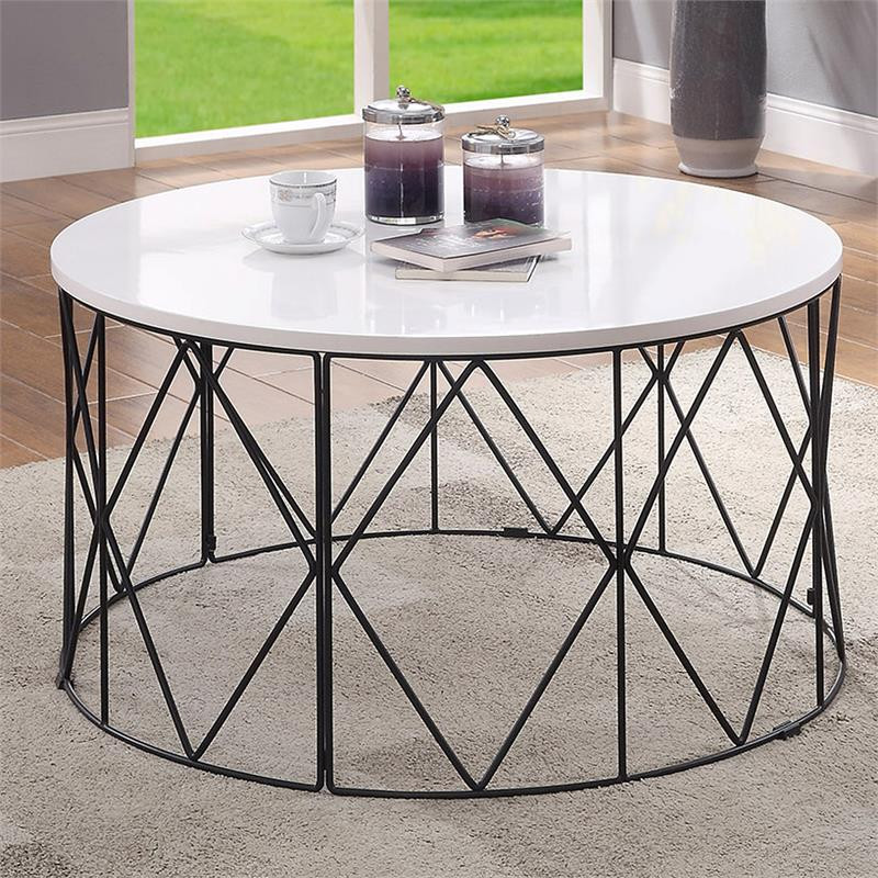 Furniture of America Borche Industrial Wood Round Coffee Table in Walnut   Transitional   Coffee Tables   by Homesquare  Houzz