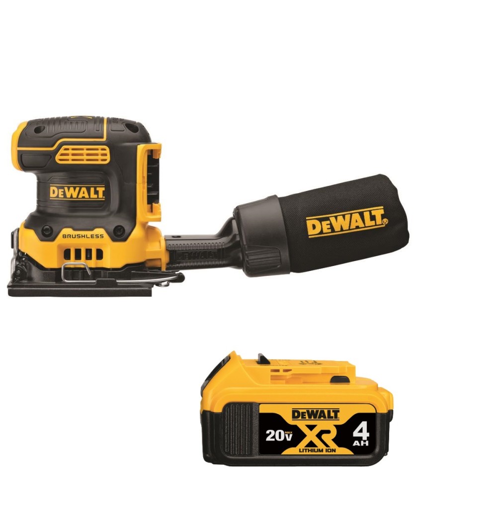 DEWALT 20V MAX XR 1/4 Sheet Sander Variable Speed with Premium XR Lithium Ion 4Ah Battery Pack Bundle