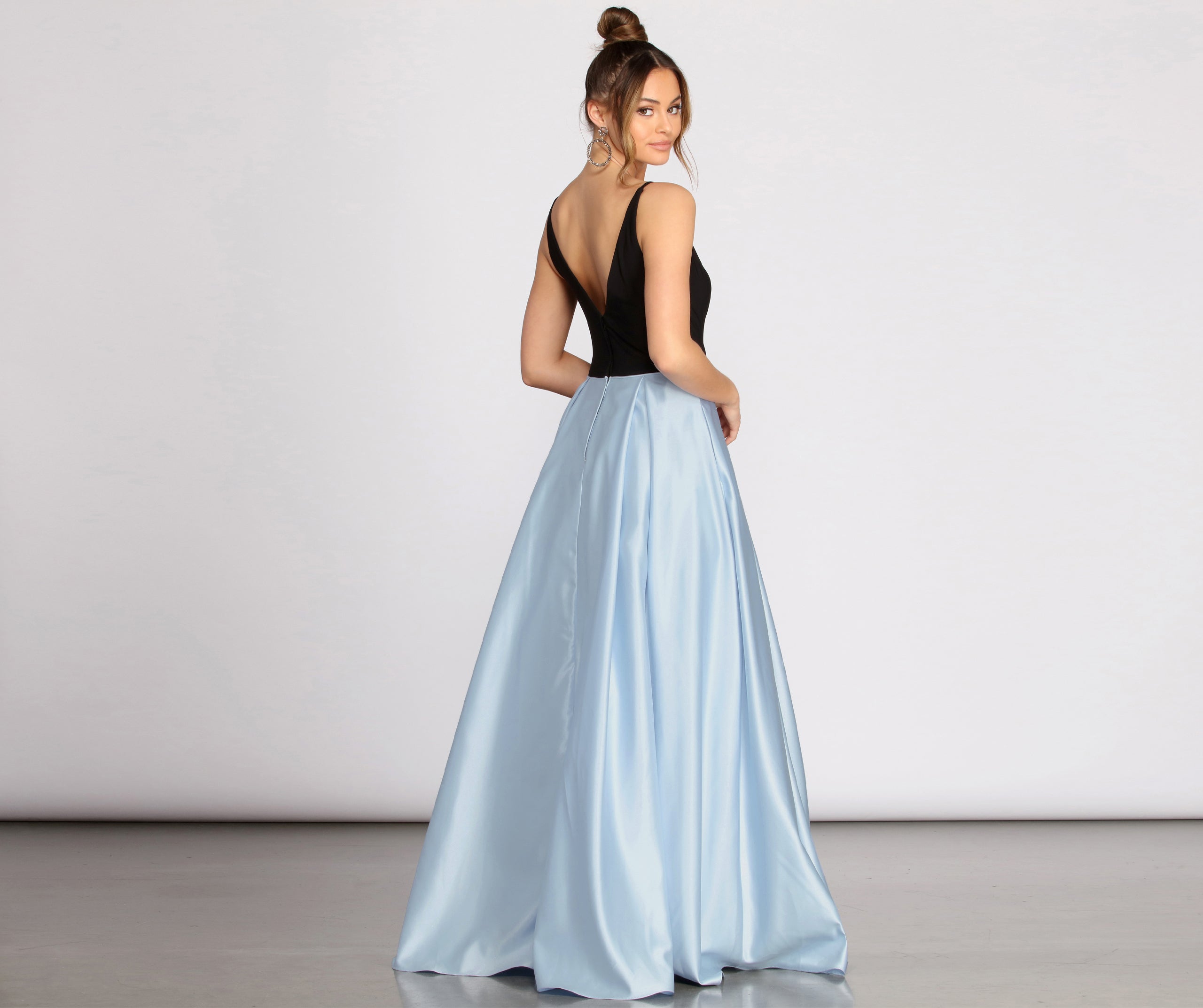 Lila Deep V Satin Ball Gown