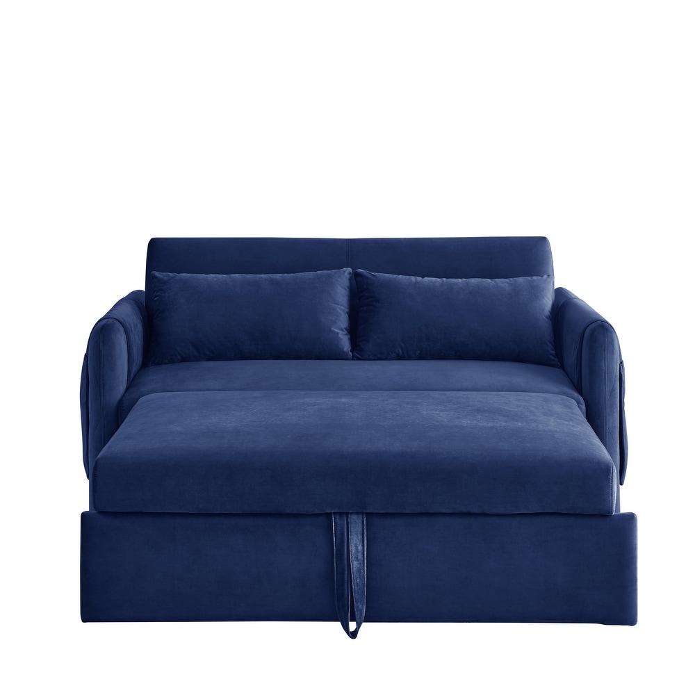 Velvet Convertible Sofa Bed with 2 Detachable Arm Pockets