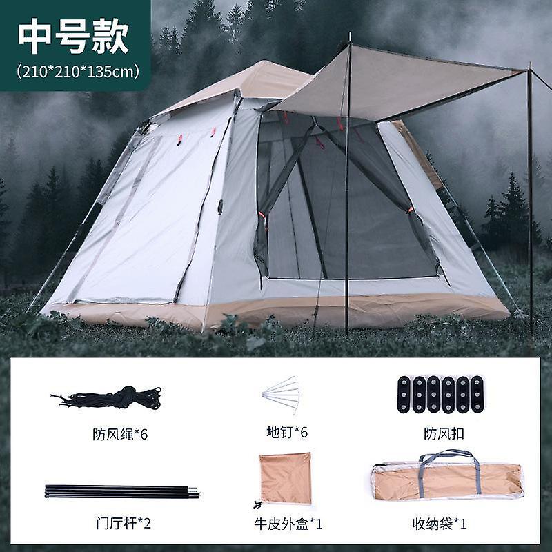 Outdoor camping automatic tent 2-3-4 person tent-Tent (medium) cloud grey