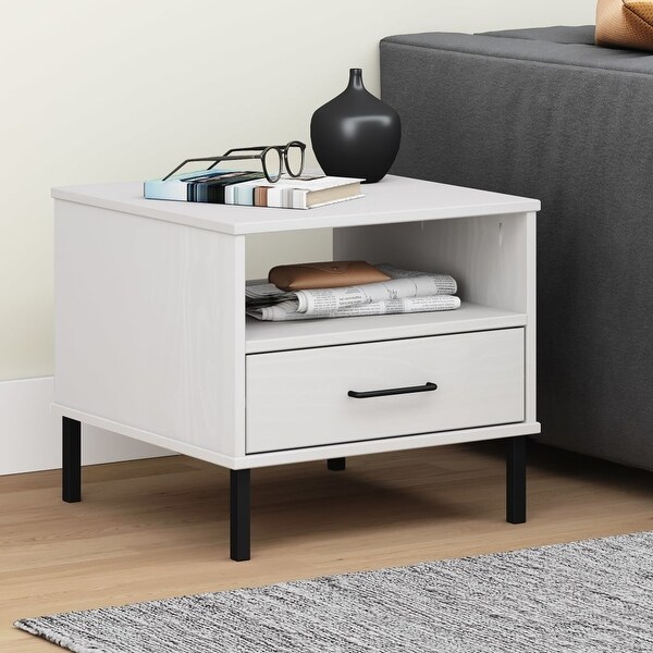 vidaXL Solid Wood Pine Bedside Table with Metal Legs OSLO Desk Multi Colors - 19.7