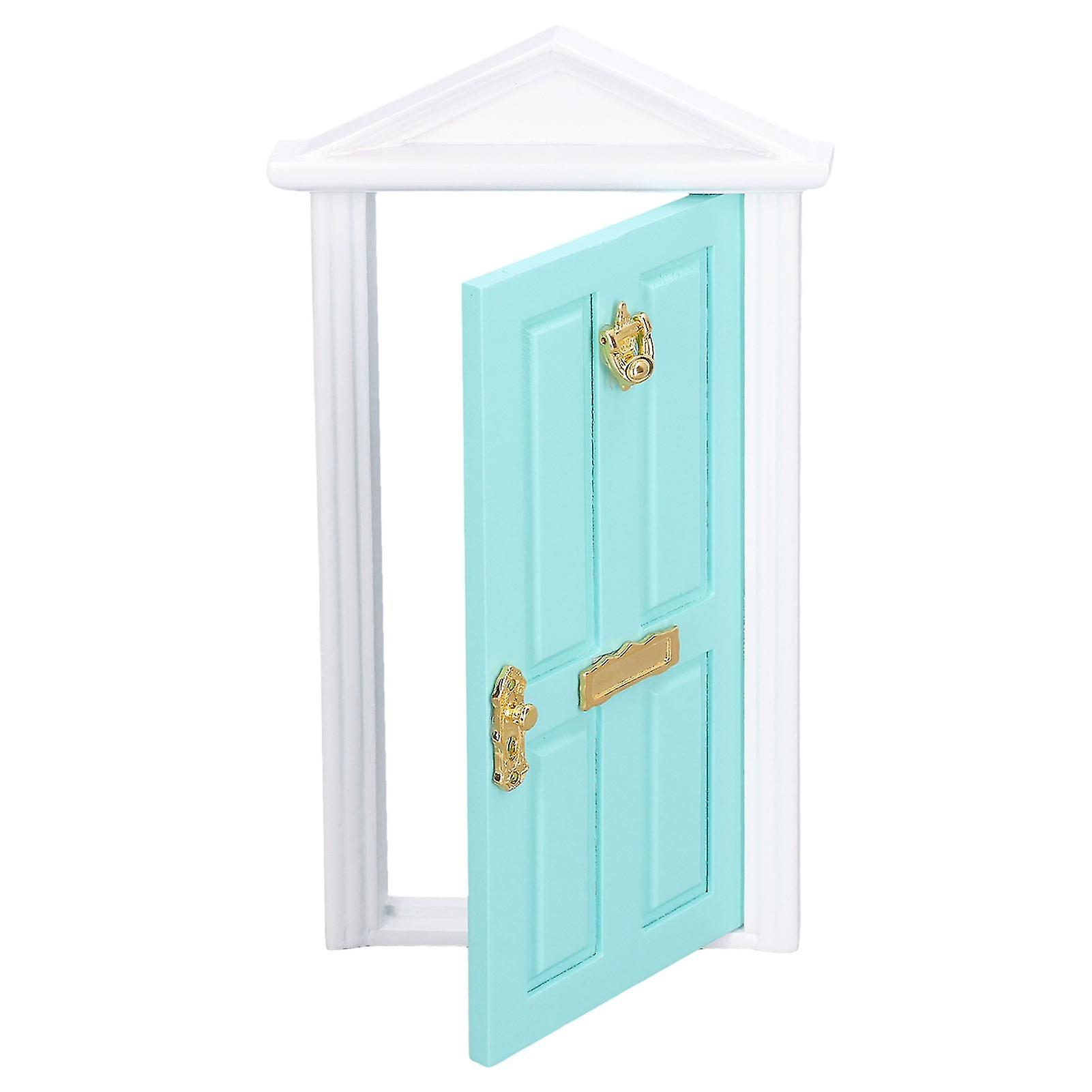 Mini Wooden Door Bright Color Vivid Details Smoother Edge Dollhouse Miniature Fairy Door for 1:12 Doll House GiftsMint Green