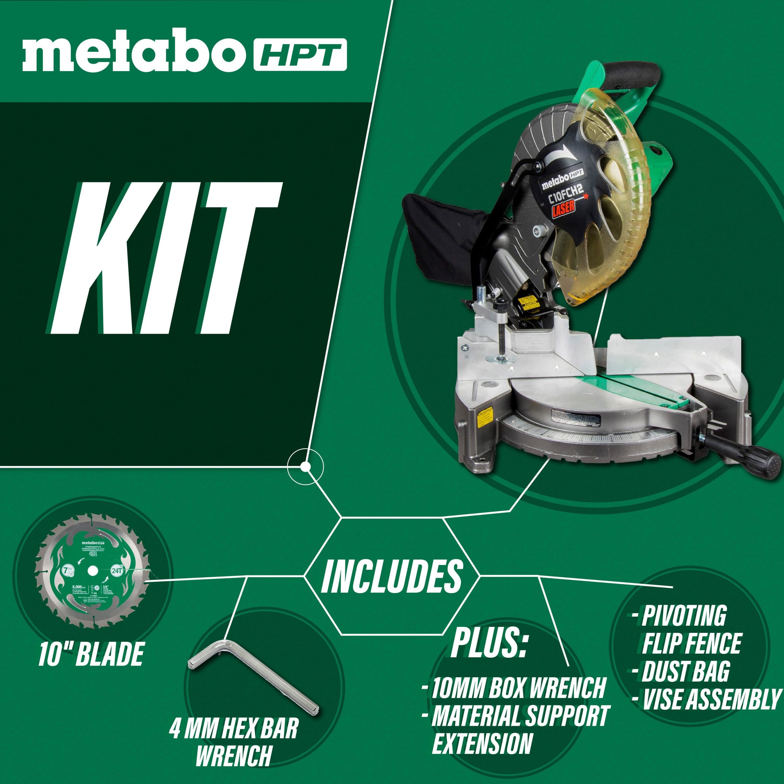 Metabo HPT C10FCH2SM 10-in 15 Amps-Amp Single Bevel Compound Corded Miter Saw