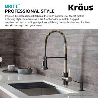 KRAUS Britt Single-Handle Pull Down Kitchen Faucet with Dual Function Sprayer in Brushed GoldMatte Black KPF-1690BGMB