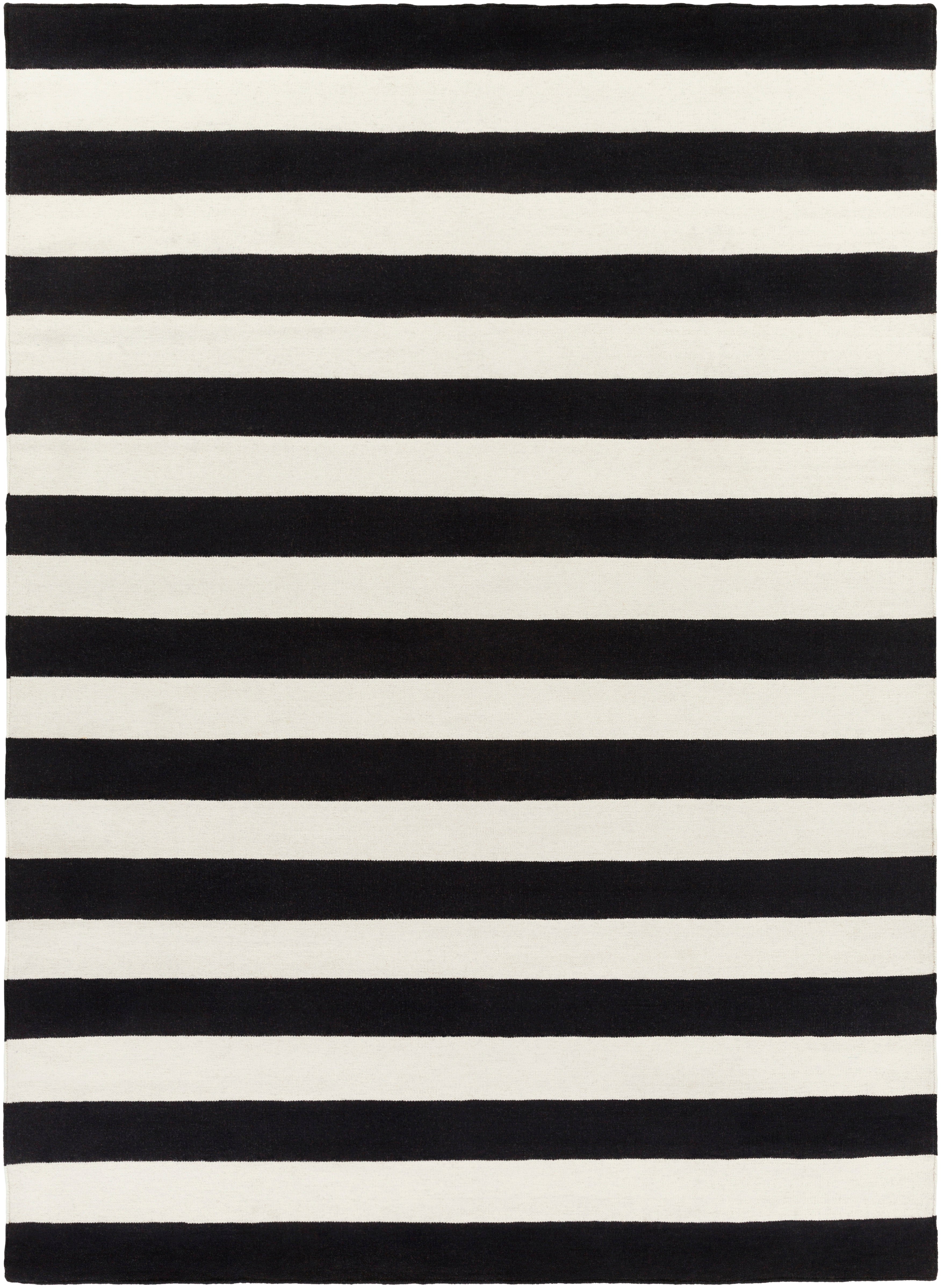 Frontier Collection 100% Wool Area Rug in Jet Black and White