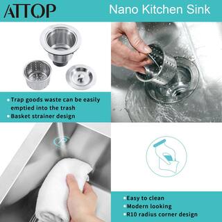 Attop Brushed 20-Gauge Stainless Steel 30 in. Single Bowl Undermount Scratch-Resistant Nano Kitchen Sink with Strainer NA301809R10-SL