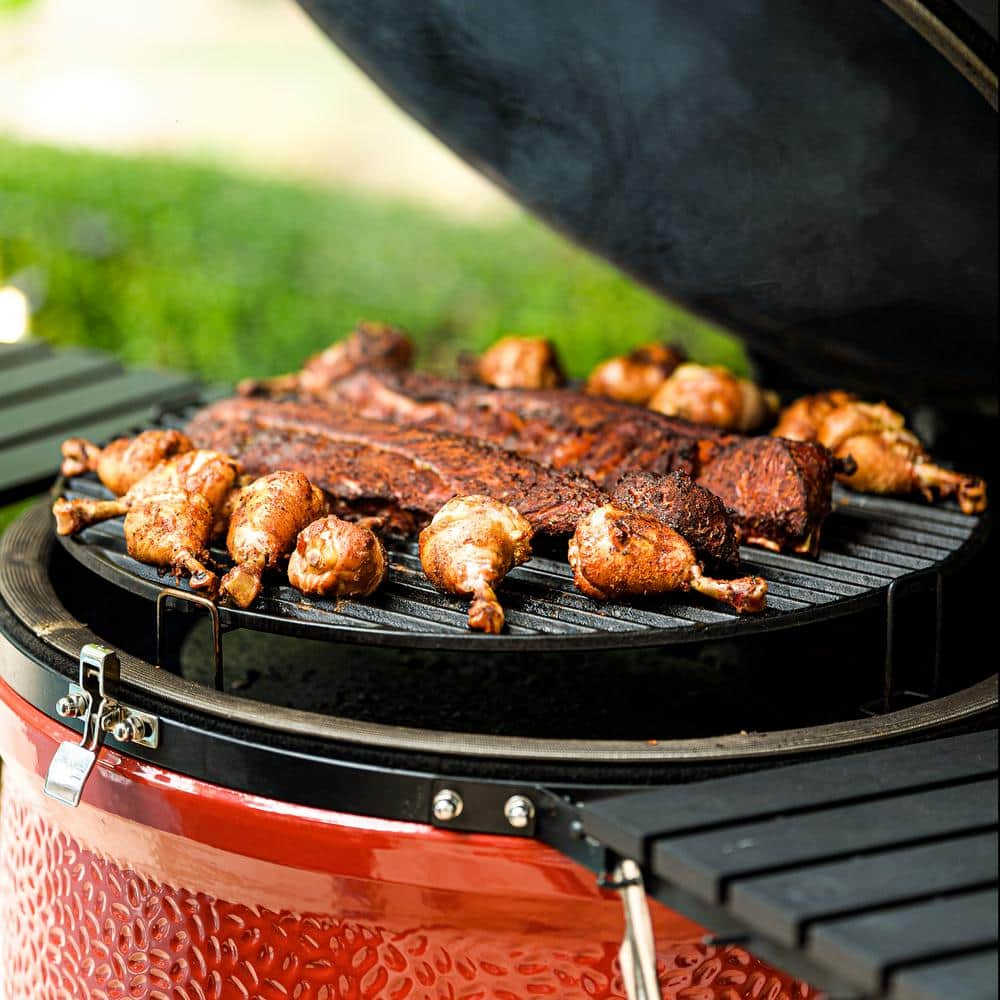 Kamado Joe Big Joe III 24 in. Charcoal Grill in Red with Cart, Side Shelves, Grate Gripper, and Ash Tool KJ15041021