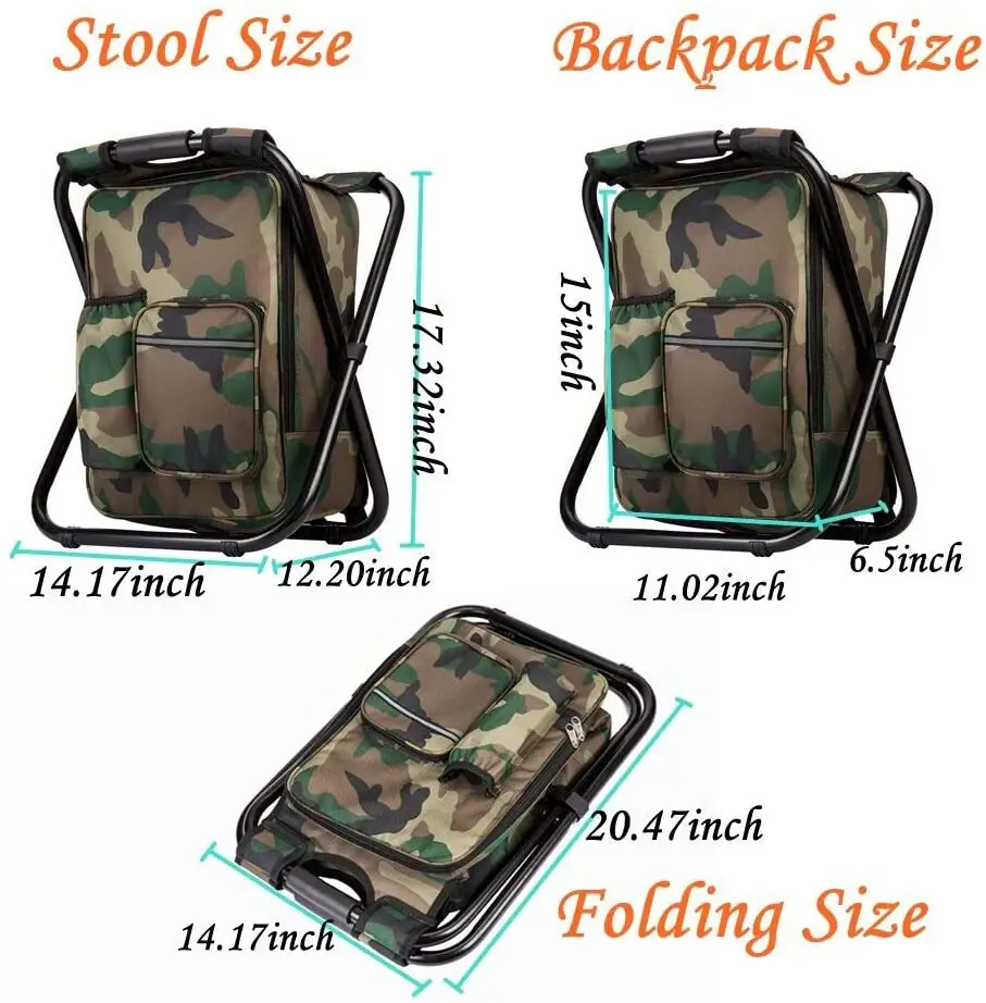 Multifunction Fishing Backpack Chair Portable Hiking Camouflage Camping Stool  Folding Cooler Insulated cooler bag chair