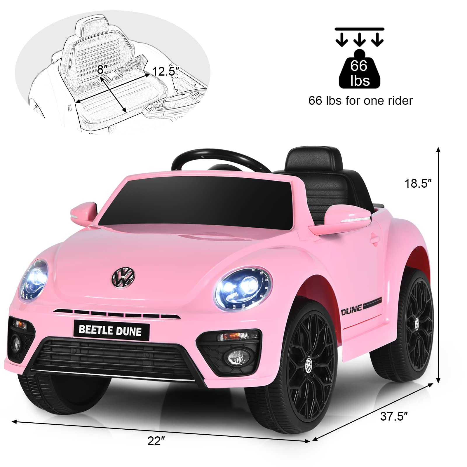 Costzon Ride on Car, 12V Licensed Volkswagen Beetle Battery Powered Vehicle w/ Remote Control