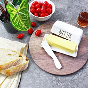 TP Melamine Butter Dish with Knife， Pure White