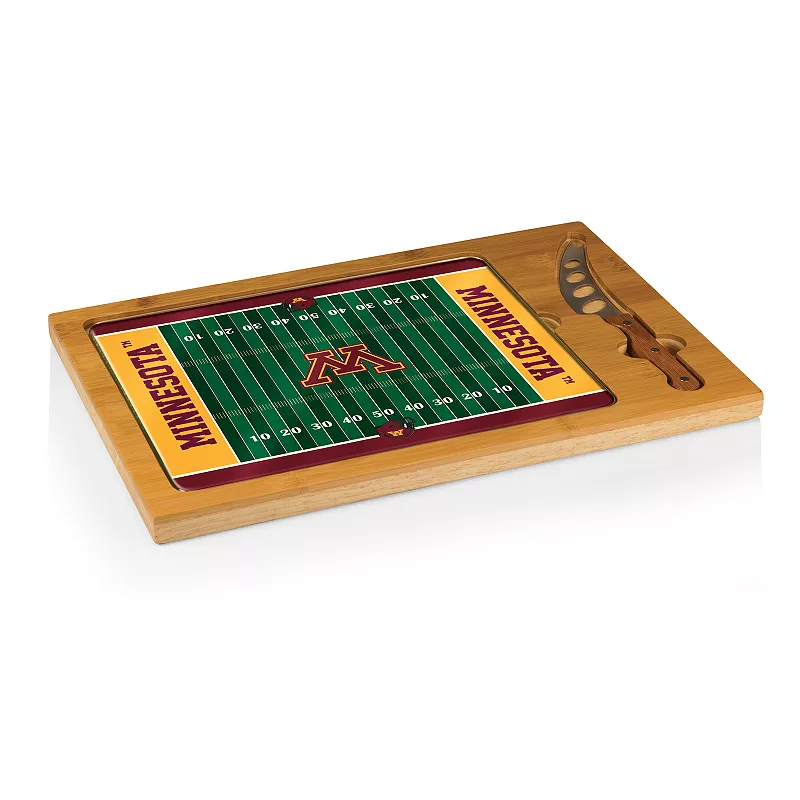 Picnic Time Minnesota Golden Gophers Icon Glass Top Cutting Board and Knife Set