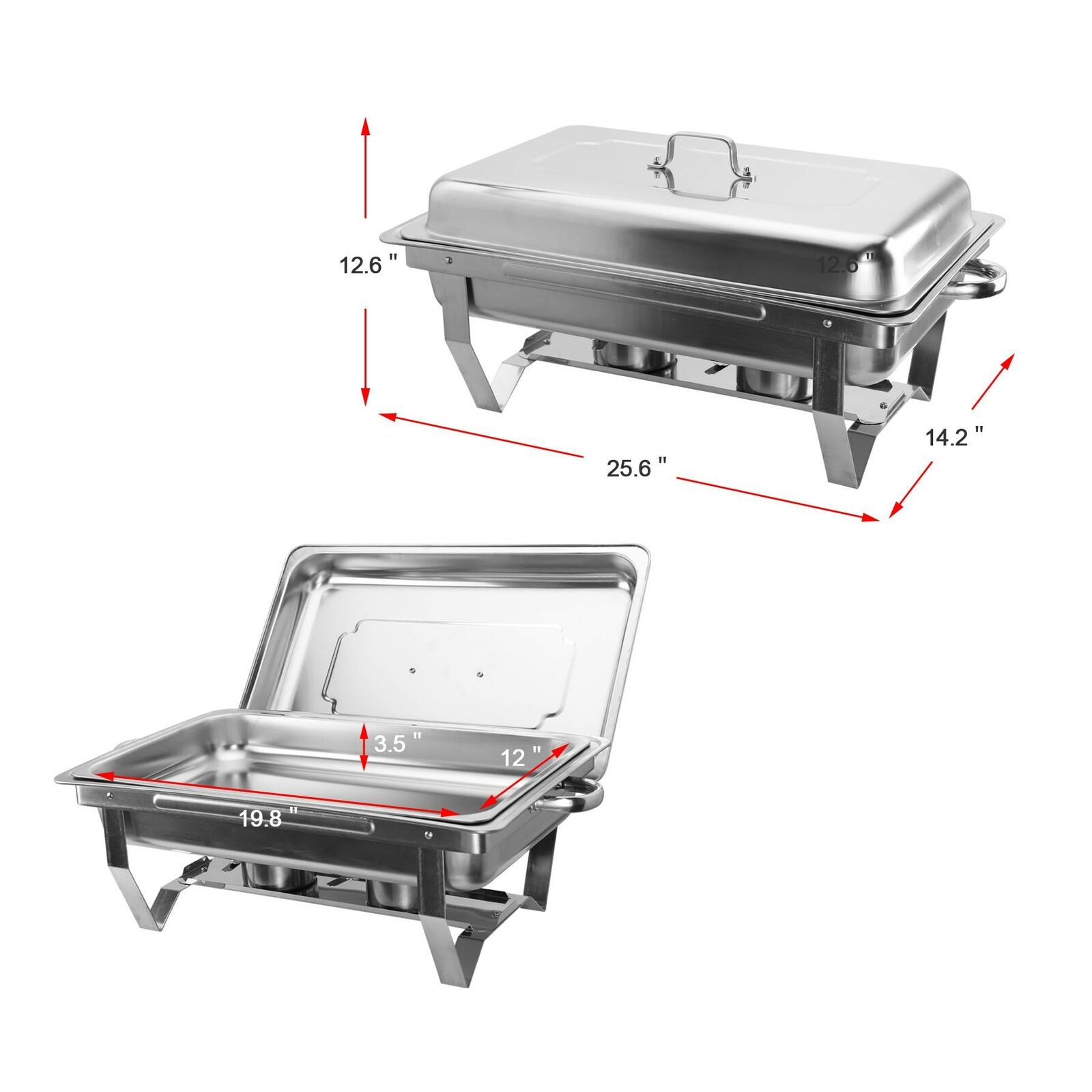 Wilprep 6Pack 9L/9.5Q Chafer Chafing Dish Sets Stainless Steel Catering Pans Food Warmer