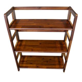 Eccostyle 34 in. Mahogany Acacia 3-Shelf Folding Etagere Bookcase VTTOF0135DM