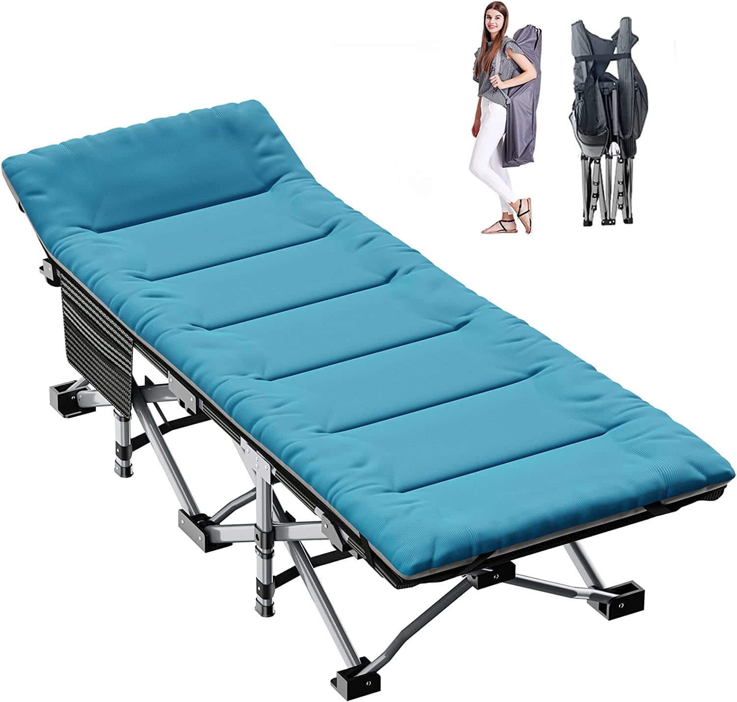 Slsy Folding Camping Cot with 2 Sided Mattress & Carry Bag, Portable Folding Cots for Adults, Heavy Duty Outdoor Sleeping Cot Bed