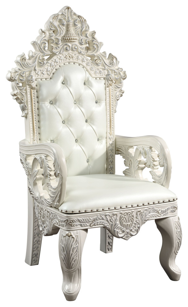 Adara Arm Chair  Set of 2  White PU and Antique White Finish   Victorian   Armchairs And Accent Chairs   by Simple Relax  Houzz