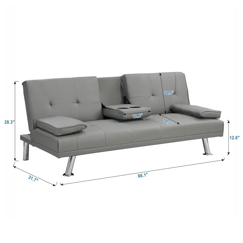 2 Holders Convertible Sectional Sofa Sleeper  Grey Couch Bed