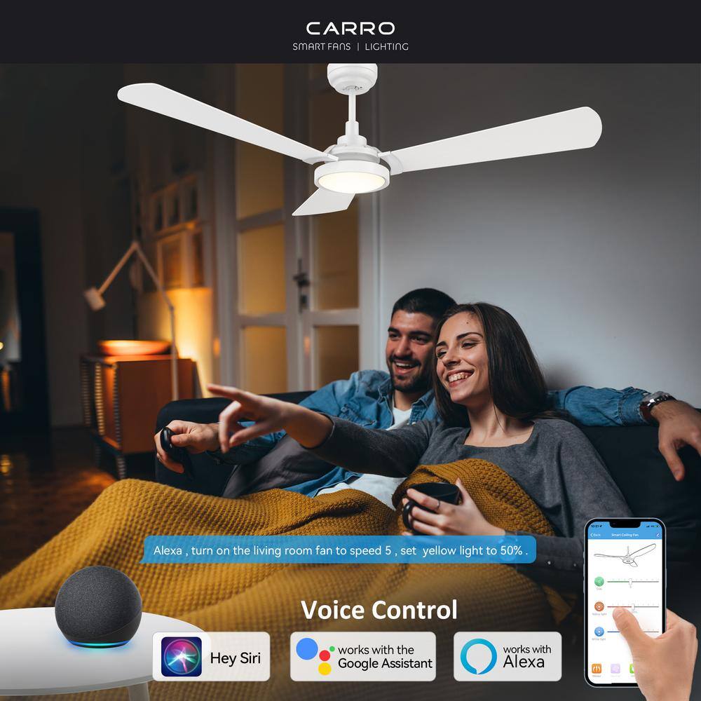 CARRO Veter 56 in. Dimmable LED IndoorOutdoor White Smart Ceiling Fan with Light and Remote Works with AlexaGoogle Home HS563B3-L22-W1-1