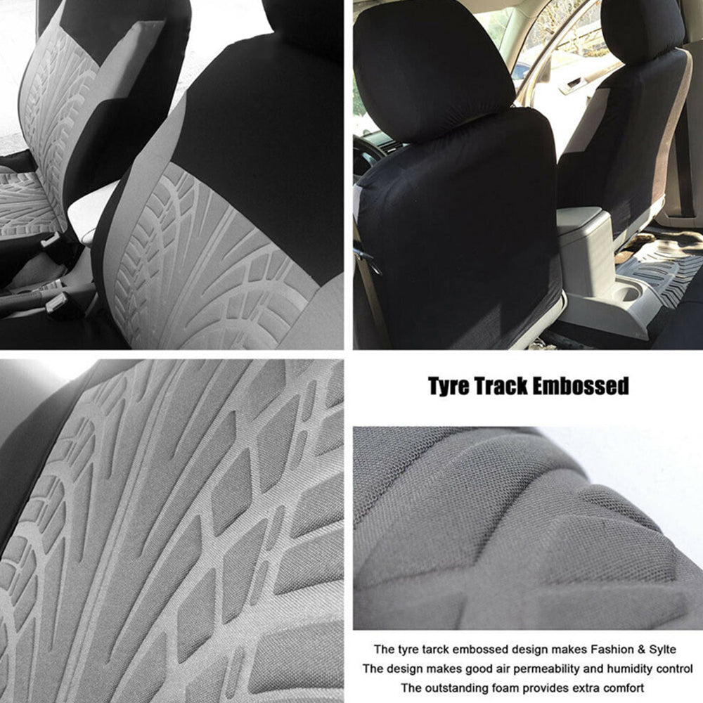 ALLTIMES Universal Car Seat Covers， Gray+Black Polyester Cloth Front and Rear Split Bench Seat Covers