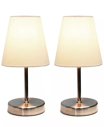 All The Rages Simple Designs Sand Nickel Mini Basic Table Lamp with Fabric Shade 2 Pack Set